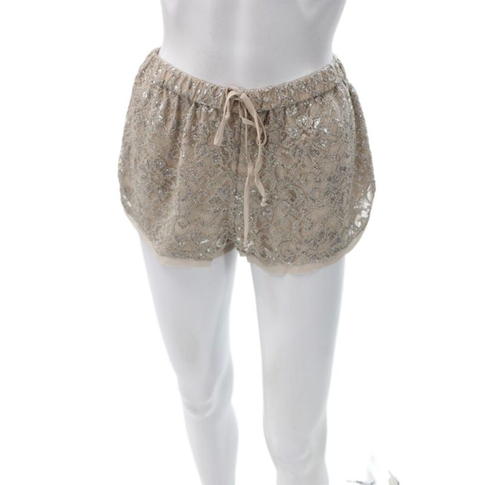 Haute Hippie Women Hot Pants Beige Geometric Drawstring Cotton Bohemian Size S